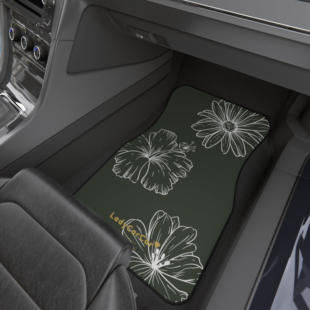 Floral line flower I | charcoal | front car floor mats