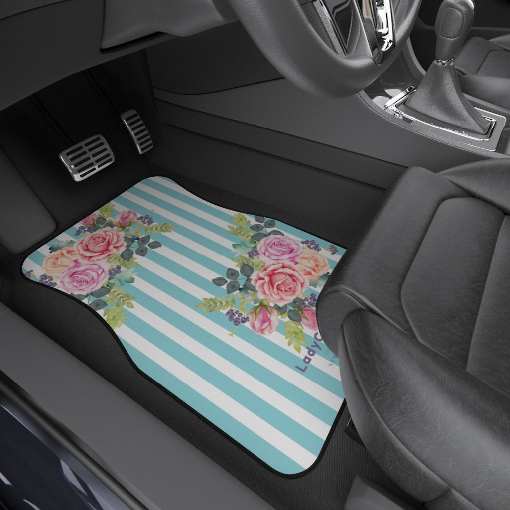 Cottage floral stripes | blue | front car floor mats