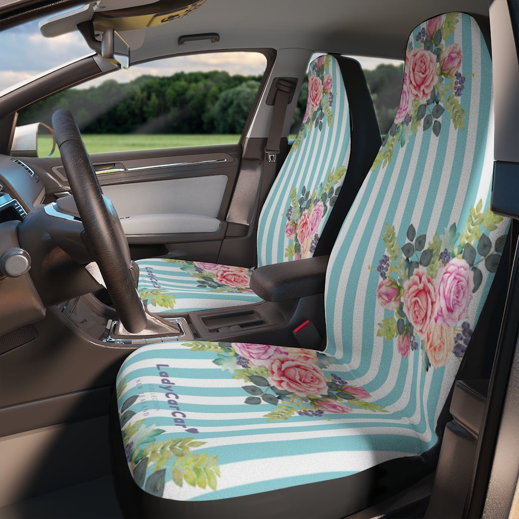 Cottage floral stripes | blue | car seat covers