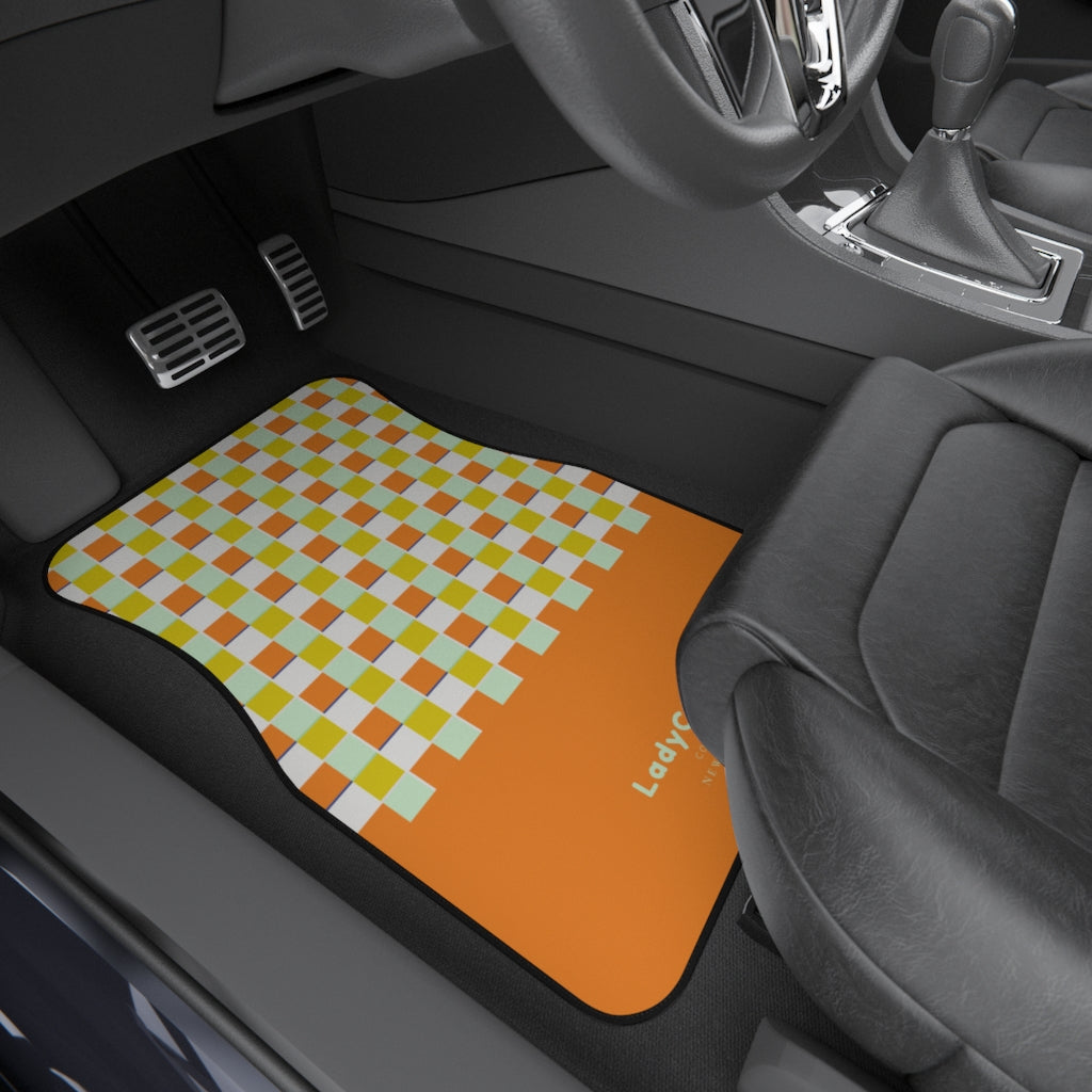 Bright summer plaids I | orange | front car floor mats