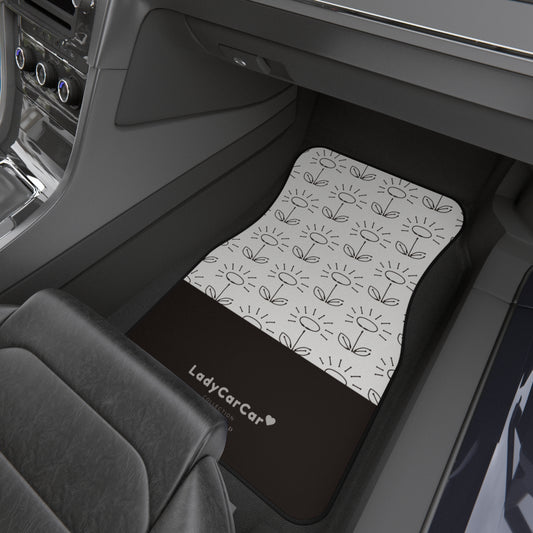 Doodle flower I | black and white | front car floor mats