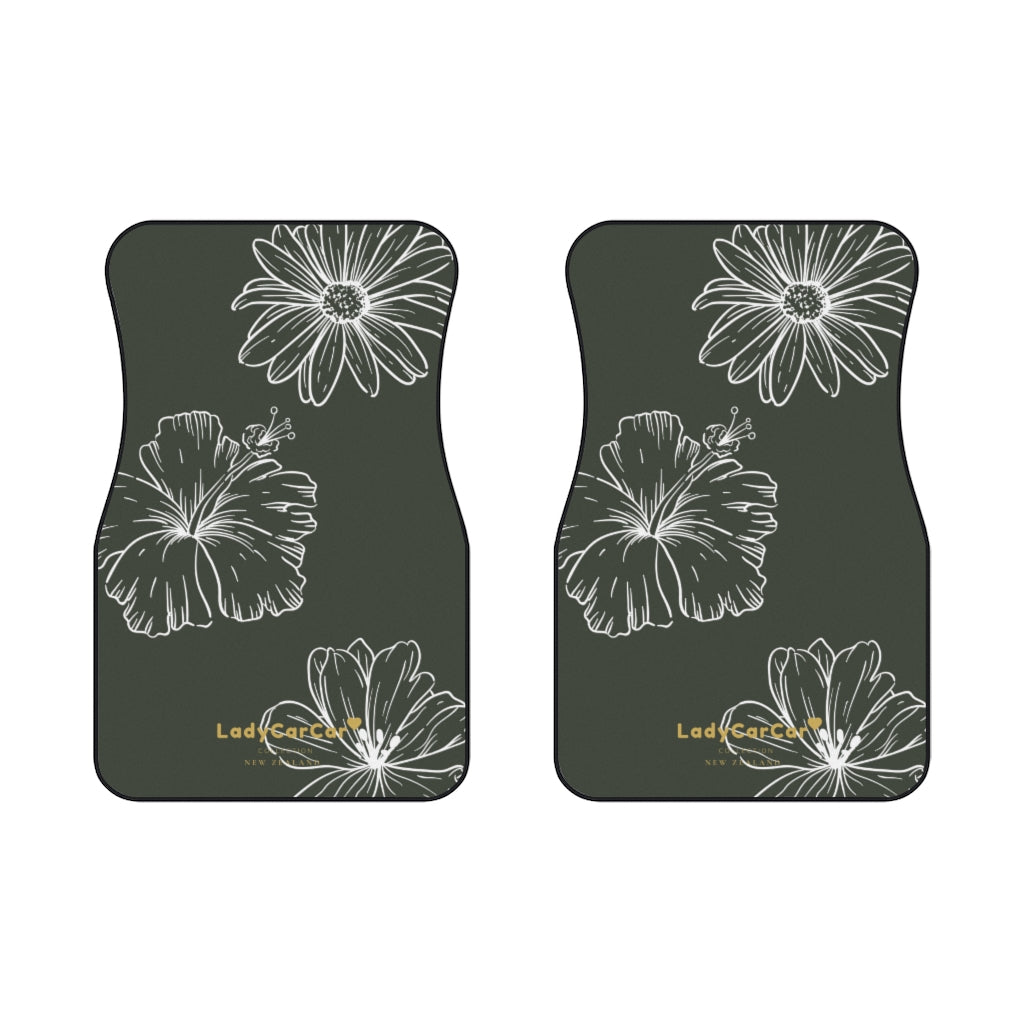 Floral line flower I | charcoal | front car floor mats