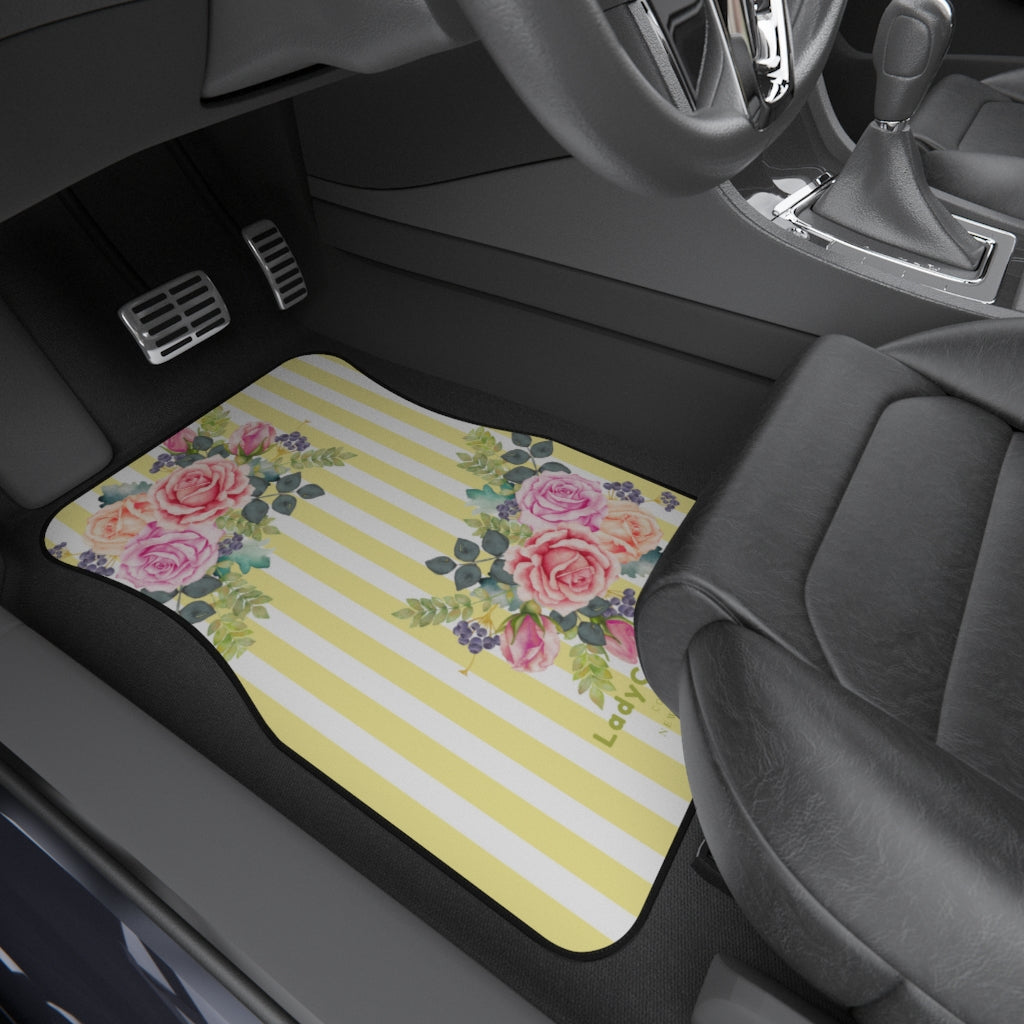 Cottage floral stripes | yellow | front car floor mats