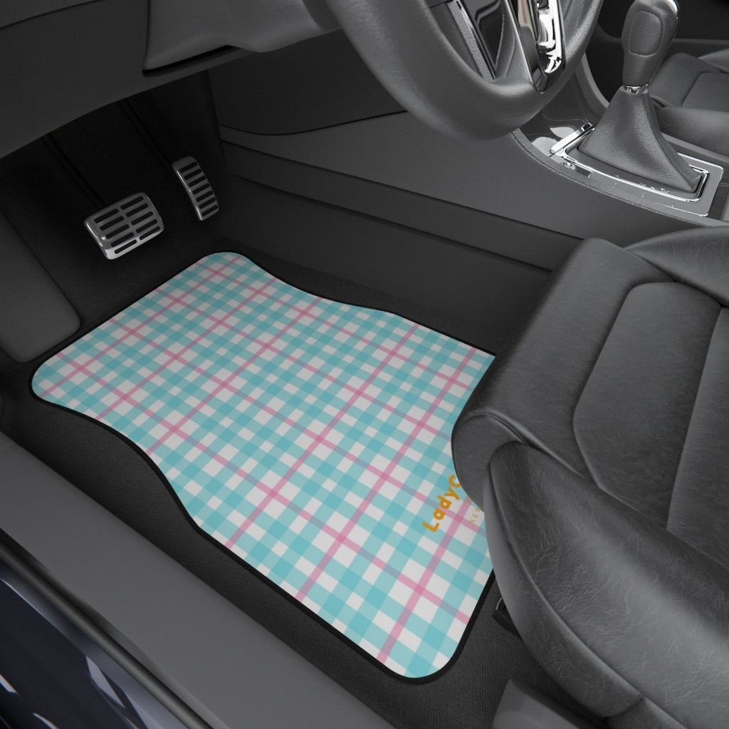 Daisy gingham (plain) | pink and blue | front car floor mats